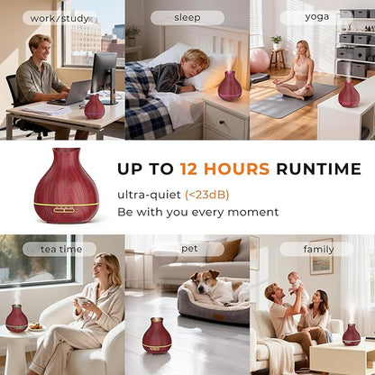BZseed Aromatherapy Essential Oil Diffuser 550ml 12 Hours Wood Grain Aroma Diffuser with Timer Cool Mist Humidifier for Large Room, Home, Baby Bedroom, Waterless Auto Shut-off,7 Colors Lights Changing