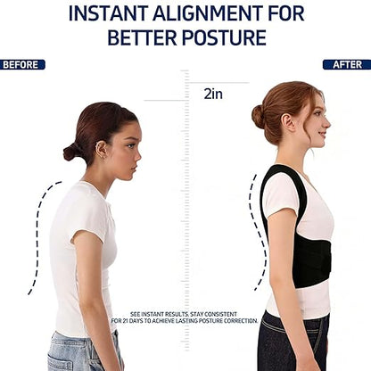 Posture Corrector for Women and Men Back Brace Support Device Shoulder Straightener Hunchback Adjustable Upper Comfy Correction Lightweight Pain Relief Scoliosis Lumbar Spine Upgraded Black