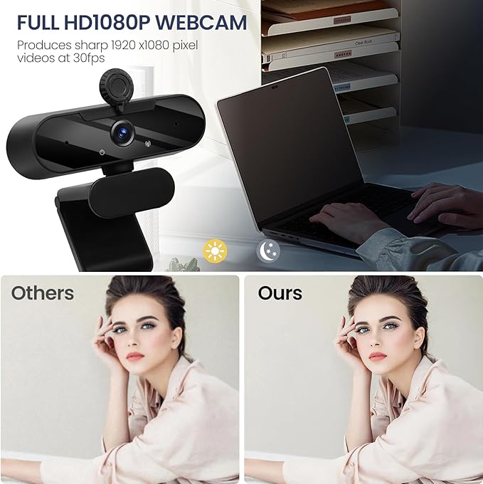USB HD 1080P Video Webcam and Wide Angle Camera with Built-in Microphone and Rotatable Tripod,for Laptop Computer or Desktop PC,Great for Live Streaming.Calls.Video Conferencing(Grey)