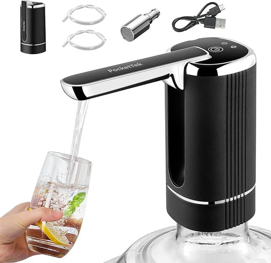 5 Gallon Water Pump Dispenser – Rechargeable & Foldable Electric Water Jug Pump, USB Charging Water Bottle Pump with 2 Silicone Hoses & 304 Stainless Steel Weight, for Camping/Home/Office