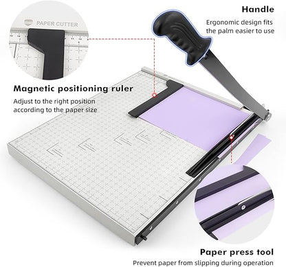 Paper Trimmer Guillotine Metal Base A3 Stack Paper Cutter Heavy Duty 18 Inch with Guard Rail Safety Blade Lock ZEQUAN, 10-Sheet Capacity, Guillotine Paper Slicer Cutter for Office Home School