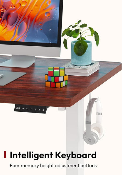 SANODESK Electric Standing Desk 48 x 30 Inches Whole-Piece Desktop Height Adjustable Stand Up Desk w/6-Button Controller Ergonomic Computer Desk for Home Office, White Frame + Mahogany Tabletop