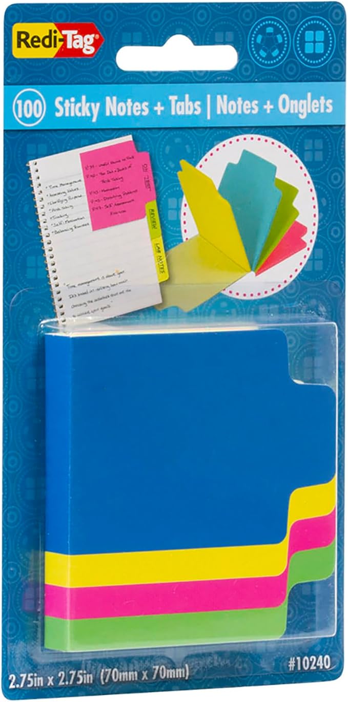 Redi-Tag Mini Neon Divider Notepad, 100 Tabbed Sticky Notes, 4 Neon Colors, 2.75 Inch Square, 1 Pack (10240)