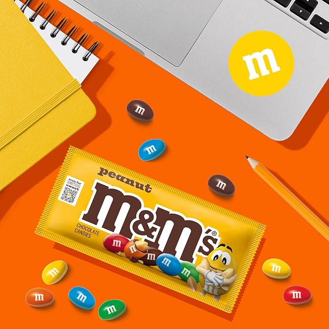 M&M'S Peanut Chocolate Candy, Full Size 1.74 oz Bag, Pack of 48 Bulk Candy Chocolate
