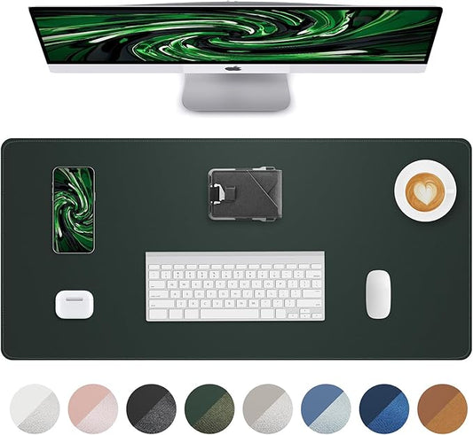 PU Leather Desk Pad – Large Waterproof Mouse Pad & Desk Protector Mat, 36×17" (Dark Green)