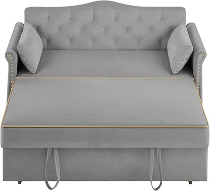 57'' Convertible Sleeper Sofa Bed with Adjustable Backrest, Chaise Lounge, 2 Pillows & Side Storage Pockets – Stylish & Functional Furniture for Living Room or Small Spaces (Grey Sofa Bed)