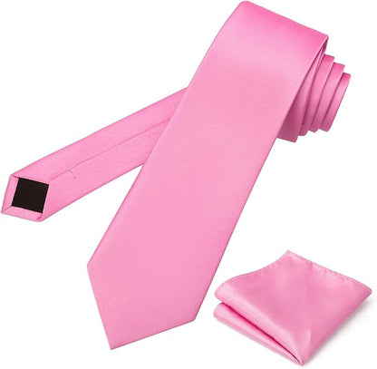 PenSee Men's Tie Set Solid Pure Color 3.15" (8CM) Classic Formal Plain Necktie and Pocket Square Set For Men