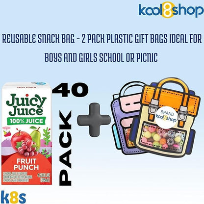 Juicy Juice Fruit Punch 100% Juice No Sugar Added On The Go Box 4.23 fl oz 40 Pack + 2 Reusable Snack Bags by KOOL8SHOP Infinite Deals