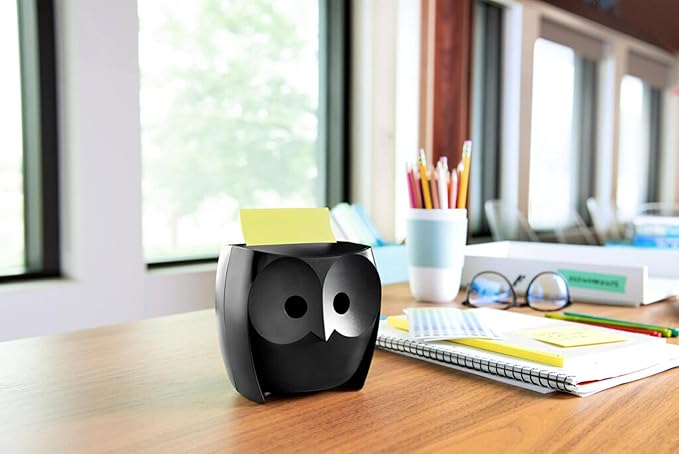 Post-it Owl Note Dispenser, Includes 1 Pad of Post-it 3 in X 3 in Super Sticky Dispenser Pop-up Notes, 45 Sheets (OWL-330-BK)
