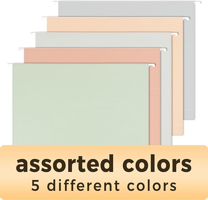 SUNEE Hanging File Folders Letter Size, Pastel Colors, 25 Count Letter Size File Folders with 1/5-cut Tabs, Heavy Duty 2 Inch Expansion, Stay Organized for Your Home and Office Bulk File