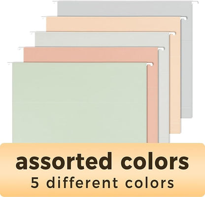 SUNEE Hanging File Folders Letter Size, Pastel Colors, 25 Count Letter Size File Folders with 1/5-cut Tabs, Heavy Duty 1 Inch Expansion, Stay Organized for Your Home and Office Bulk File