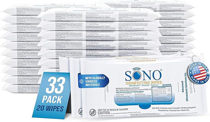 SONO Multi-Surface Cleaning Wipes - 660 Count (Pack of 33) + Sanitizer, Medical-Grade, Alcohol-Free, Bleach-Free, Comprehensive Hygiene Solution for Home, School, Office