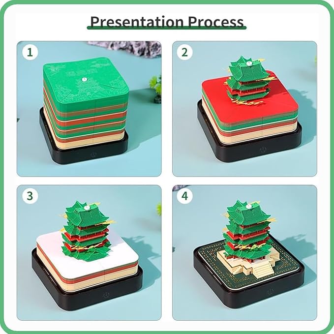3D Time Piece Calendar 2026 DIY Calendars Tear Away Carving Art 3D Memo Pad Calendar With LED Lights sculpture artsy pads calendar notepad for Desktop Decor-Tengwang Pavilion