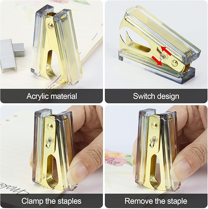 MultiBey Gradient Acrylic Sticky Note Holder & Staple Remover Set, Black to Clear Memo Pad Holder Dispenser with Staple Puller Office School Supplies