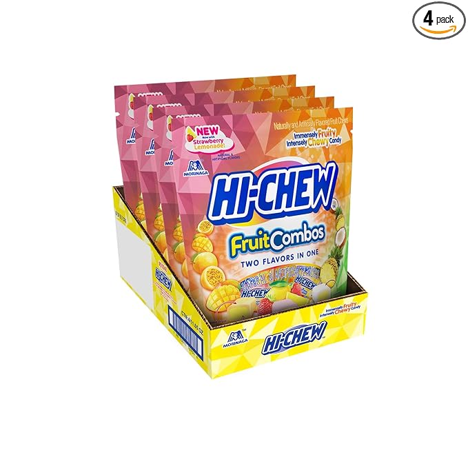 HI-CHEW Fruit Combos Bulk Candy, 4 Stand Up Pouches, 220+ Pieces, 11.65oz each -Chewy Fun Soft Candy Variety Pack - Immensely Juicy Fruity Flavors - Individually Wrapped for Sharing