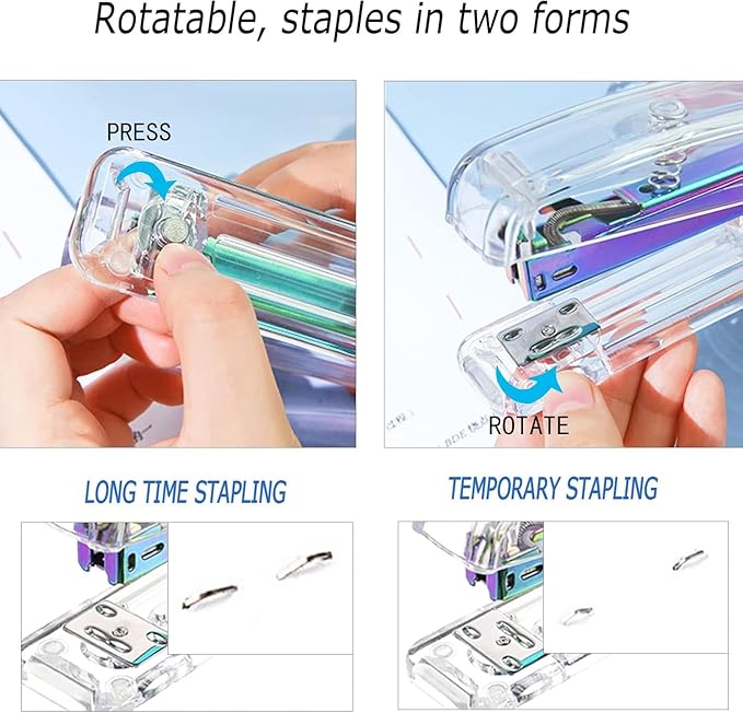 Desk Organizers and Accessories 7Pcs Set with 360-Degree Rotating Pen Holder, Acrylic Stapler, Tape Holder, Staple Remover, Binder/Paper Clips Kit, Scissor and 1 Box of Staples
