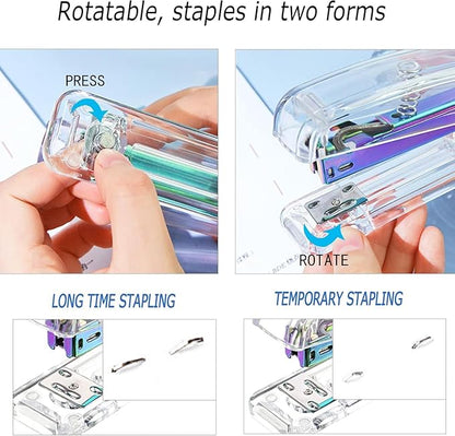 Desk Organizers and Accessories 7Pcs Set with 360-Degree Rotating Pen Holder, Acrylic Stapler, Tape Holder, Staple Remover, Binder/Paper Clips Kit, Scissor and 1 Box of Staples