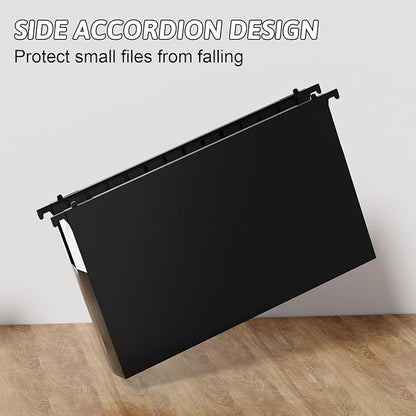 Plastic Extra Capacity Legal Size Hanging File Folders,12 Pack Reinforced Black Legal Hanging Folder Expandable,Heavy Duty 2 Inch Expansion,Adjustable Tabs, File Cabinet Folders for Bulky Files