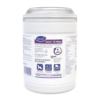 Diversey Oxivir Tb 101105152 Ready-to-Use Disinfectant Cleaning Wipes, Accelerated Hydrogen Peroxide, Standard 6x7-Inch Sheets, 160-Wipes, 1-Canister