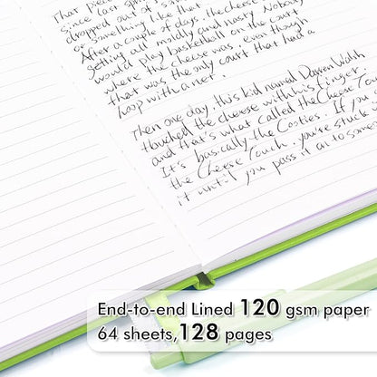 feela 3 Pack Notebooks Journals Bulk, Hardcover Notebook Classic Ruled Lined Journals with Pen Holder for Women Girls School Business Supplies, with 3 Black Pens, 120 GSM, 5.1”x8.3”, A5, Green