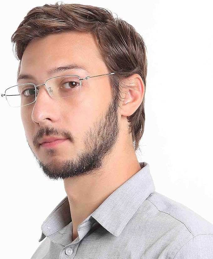 LifeArt Alloy Semi-Rimless Reading Glasses,Blue Light Blocking Glasses, Anti Eyestrain, Computer Gaming Glasses, TV Glasses for Men, Anti Glare (Silver, +0.75 Magnification)