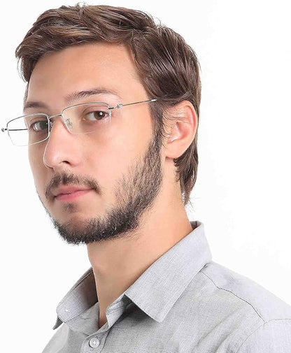 LifeArt Alloy Semi-Rimless Reading Glasses,Blue Light Blocking Glasses, Anti Eyestrain, Computer Gaming Glasses, TV Glasses for Men, Anti Glare (Silver, +0.75 Magnification)
