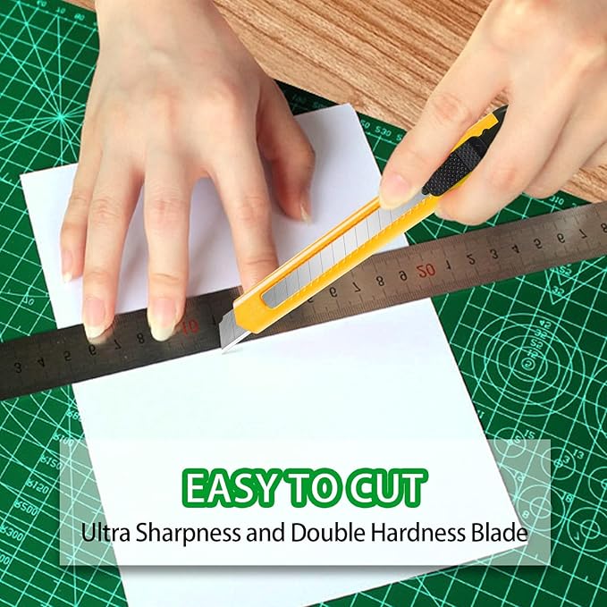 Box Cutter Retractable - 4 Pack - Premium Utility Knife - 9mm Wide Snap-Off Blades Razor Knife - Box Opener for Cutting Carboard, Boxes - Exacto Knife Box Knife for Home, Office, Craft Use