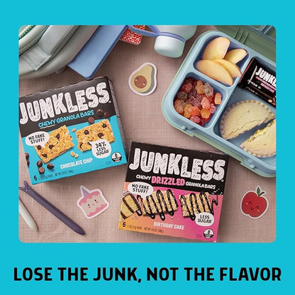 JUNKLESS Chewy Granola Bars Twin Pack – Chocolate Chip & Peanut Butter Chocolate Chip (12 Bars)–Less Sugar, Non-GMO, Gluten-Free, Wholesome Snack Bars for Kids & Adults, 2 Boxes