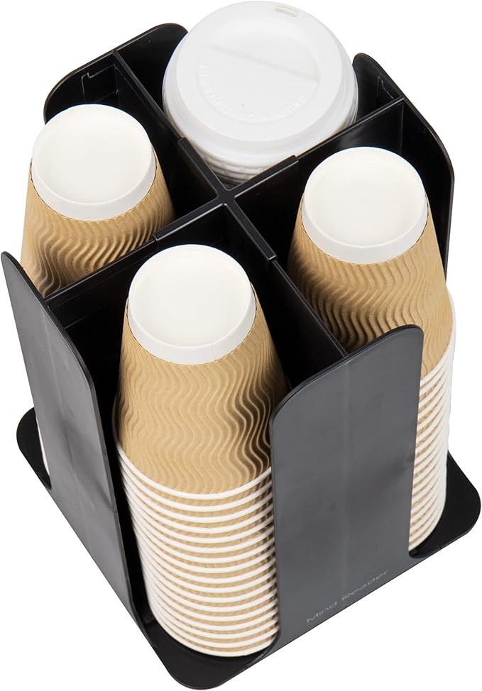 Mind Reader Cup and Lid Carousel, Countertop Org, Coffee Bar, Beverage Cup Holder, Plastic, 7.75"L x 7.75"W x 11.5"H, Black