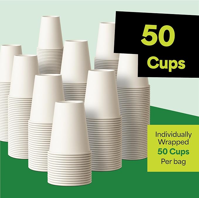 EconoHome 10 oz 50 Pack Disposable Coffee Paper Cups - Paper Cups for Hot and Cold Drinks, Tea, Water, and Juice