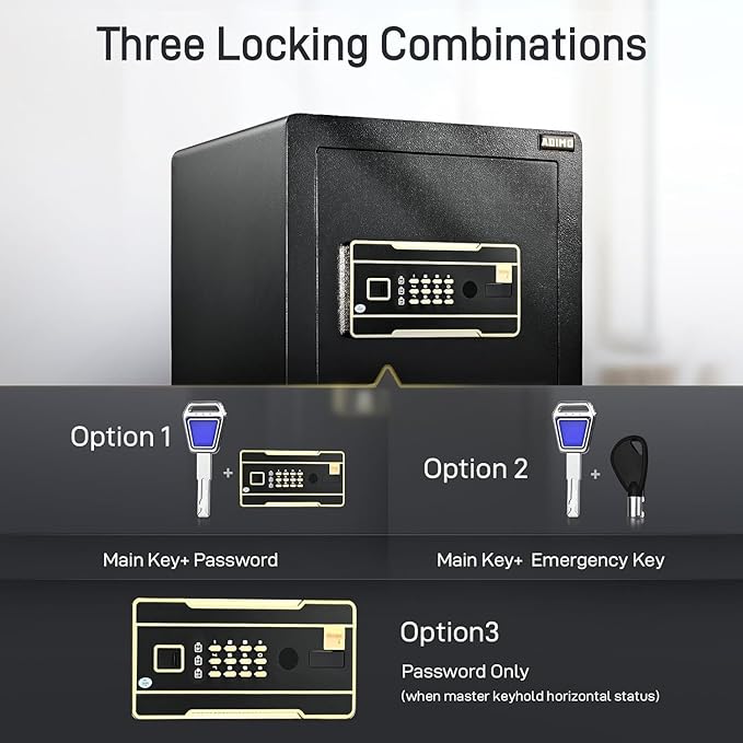 ADIMO Home Safe Box, 1.2 Cubic Feet Security Safe with Fireproof Waterproof Money Bag, Digital Keypad and Dual Key System, Personal Lock Money Box for Home Office Valuable Document Black