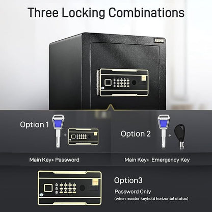 ADIMO Home Safe Box, 1.2 Cubic Feet Security Safe with Fireproof Waterproof Money Bag, Digital Keypad and Dual Key System, Personal Lock Money Box for Home Office Valuable Document Black