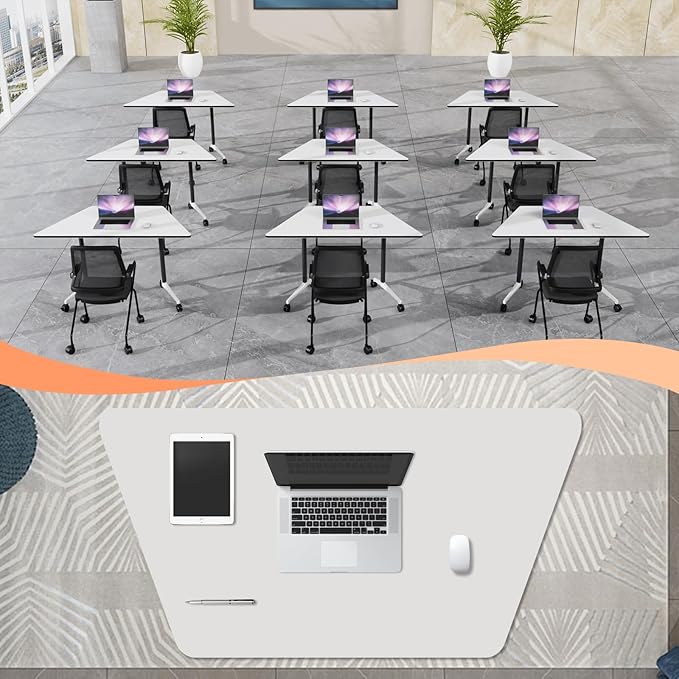 Conference Room Table, 47.2 Inch Folding Conference Tables with Wheels, Modern Office Meeting Table, Easy Flip & Nest Design, Rectangular Seminar Tables with Metal Frame for 2-24 People (L, 4PCS)