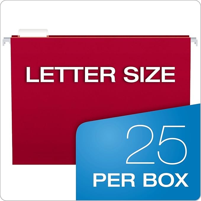 Pendaflex Hanging File Folders, Letter Size, Assorted Colors, 1/5-Cut Adjustable Tabs, 25 Per Box (81663) (Pack of 10)