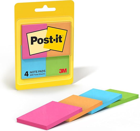 Post-it Mini Notes, 1.5x2 in, 4 Pads, America's #1 Favorite Sticky Notes, Poptimistic Collection, Bright Colors (Magenta, Pink, Blue, Green), Clean Removal, Recyclable (653-8AF)