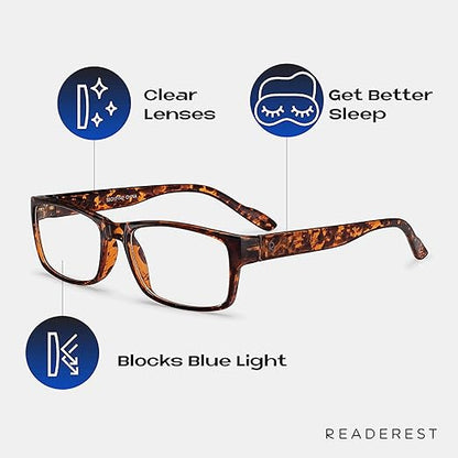 Readerest 3.5 Blue Light Reading Glasses - Lightweight Computer Glasses - Eye Strain, UV Glare Protection (Tortoise)