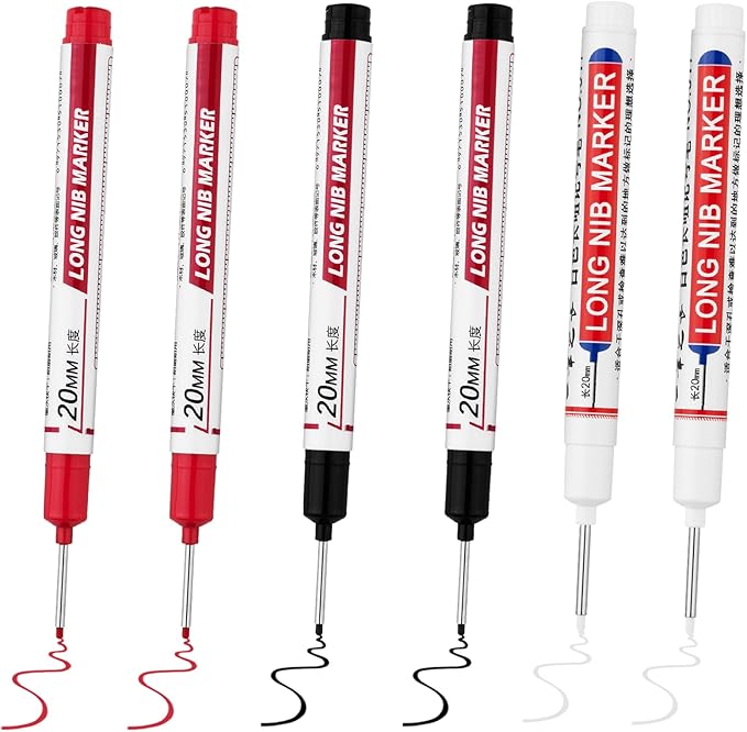 6 PCS Long Head Deep Hole Marker Pens,20mm Long Nib Marker, Longs Nose Markers, Waterproof Construction Markers Marking Tool,Permanent Markers Carpenter Ink marker Pens,Metal marking Pens 03