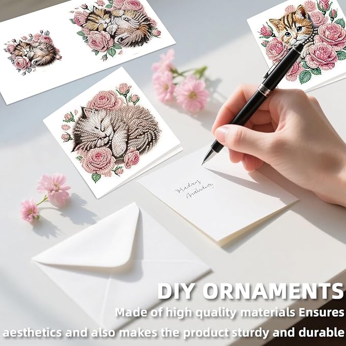 jinglinhh 12pcs Valentine's Day Diamond Art Painting Rose Cat Dog Gift Box Puppy Greeting Cards with Envelopes, DIY Card Making Kits for Adults, Diamond Art Birthday Holiday Cards Craft Gifts