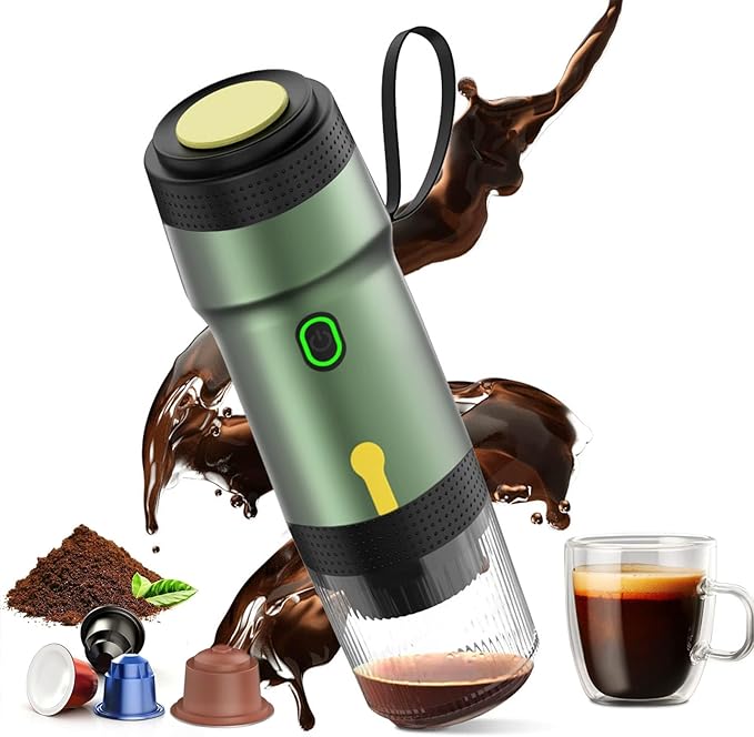 Portable Espresso Machine, 3-in-1 Self-Heating Portable Coffee Maker for Travel with Rechargeable Battery, Cordless Electric Mini Espresso Maker for RV Hiking Camping Office (Green)