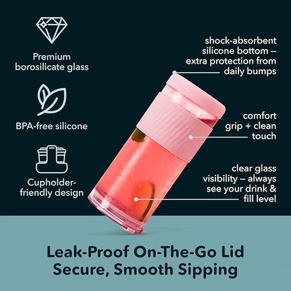 Pandaloo® Glass Cups With Lids and Straws -20 Fl Oz- Perfect Size Iced Coffee Cup - Smoothie Cup With Bamboo Lid and On the go Lid - Glass Tumbler (2 Count (Pack of 1), Lilac-Creamy Mushroom)