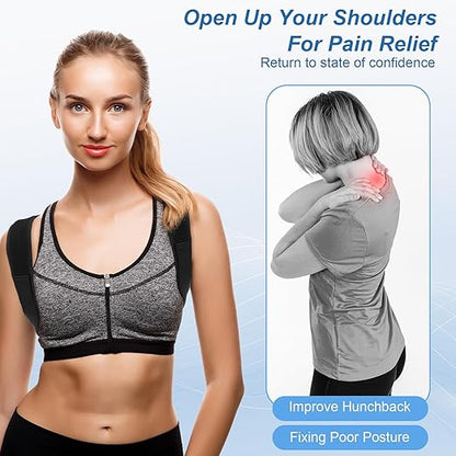 Posture Corrector for Women, Adjustable Back Brace Spine Corrector, Breathable Shoulder Straightener for Posture Support, Relieve Shoulder, Neck & Back Pain