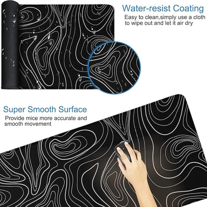 Extra Large Gaming Mouse Pad 31.5 x 11.8 in, Waterproof Mousepad with Stitched Edges, Premium Microfiber Cloth Surface, Non-Slip Base Keyboard Desk Mat for Home Office Gaming, Black White Lines