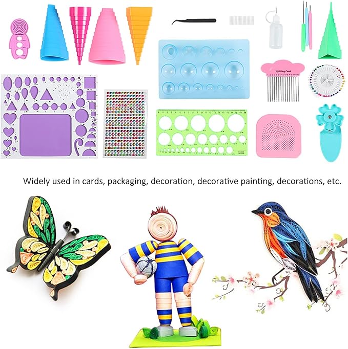SparkFeng Handmade Paper Quilling Tool Kit, DIY Paper Craft Rolling Kit with Tweezers Beads Needle and Templates, Filigree Paper Craft Accessories for Card Making Scrapbooking Decoration