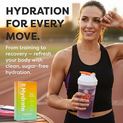 310 Nutrition Daily Energy & Hydration Holiday Gift Box Starter Kit - Includes 6 Servings of Lemonade and 6 Servings Hydrate Variety with Shaker Cup