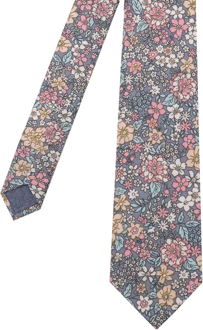 Cotton Floral Ties for Men 2.76" Men's Skinny Tie Linen Flower Printed Neck Tie for Wedding Dating Party