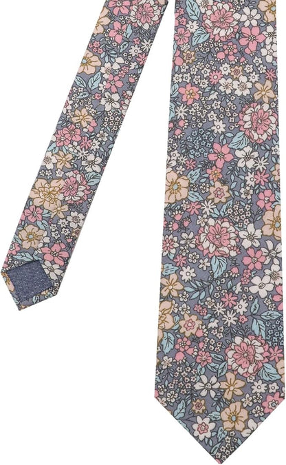 Cotton Floral Ties for Men 2.76" Men's Skinny Tie Linen Flower Printed Neck Tie for Wedding Dating Party