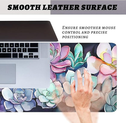 Succulent Plants Desk Pad Mouse Pad Colorful Floral Botanical Art Extended Gaming Mouse Pad Mat with Stitched Edge Non-Slip Base Big Mousepad 31.5"x11.8"