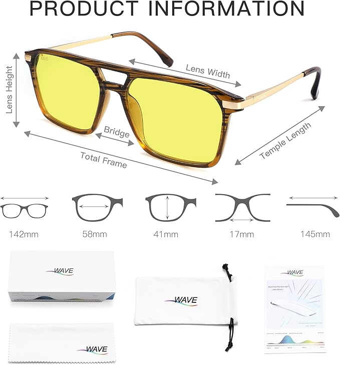 WAVE Blue Light Blocking Glasses,Gaming Glasses with Metal Frames,Computer Glasses for Eye Strain,Anti Glare