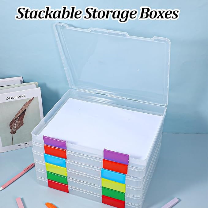 6 Pcs Clear A4 File Box Document Plastic Storage Box Paper Plastic Case Board Game Storage Containers Magazine Protector File Holder with Buckle (Colorful,12.4 x 9.65 x 1.18 Inches) ﻿