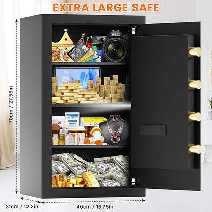27.56'' Tall Fireproof Safe Box, 6.1 Cuft Home Safety Box with Fireproof Waterproof Bag, Anti-Theft Security Document Safe with Combination Lock & Removable Shelf, Large Safes for Home Cash Medicine